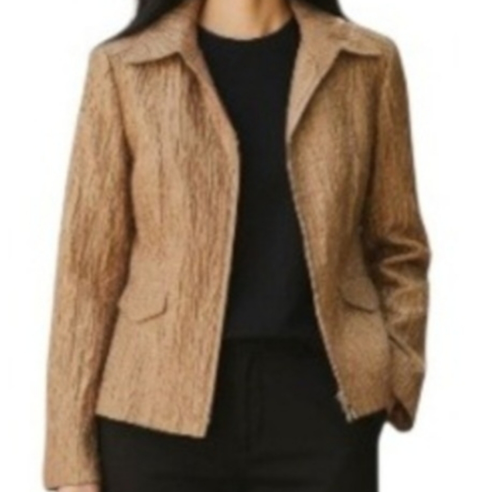 Zanella Made in Italy Textured Metallic Gold Blazer Jacket Size 4